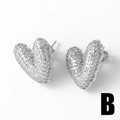Orecchini a lobo a forma di cuore in argento con pavé di zirconi per un look elegante - Stile B/Argento/Grande / Argento