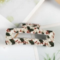 Rectangular hair claw clip with red berries and green holly leaves on white base - White Base with Holly Berry/Vine Pattern(D9-1-11)