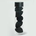 Black makeup sponge set with teardrop shapes in a clear storage jar with lid - 5Pcs Set - Black Slanted Cut Shape