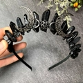 Handcrafted black crystal crown headband with crescent moon and star symbols - Black Crystal + Triple Moon + Side Small Moons