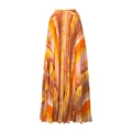 Vibrant pleated maxi skirt with orange and yellow tie-dye print and high waist detail - One Size / Pleated Wrap Skirt