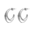 Polished silver stainless steel C-shaped crescent hoop earrings for women on white background - Steel Color Crescent C-Shape