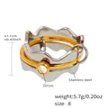 Bague ondulée bicolore en acier inoxydable argenté et doré avec incrustation de zircon - US 8 / Style de Vague Bicolore Or et Argent avec Zirconia (A999-5)