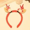 Festive red reindeer antler headband with plush fur, berries, and white pom-poms decor - Headband 10# (Single)