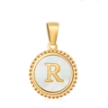 18K gold plated stainless steel necklace with round letter R shell pendant - Letter R