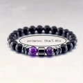 Elastic beaded bracelet with matte black, silver, and amethyst beads, 19cm perimeter - Matte Onyx & Amethyst