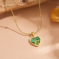 18k vergoldete Edelstahl-Herz-Halskette mit grünem Opal und glitzernden Strasssteinen - Gold Herz Grüne Katzenauge Stil (A109)