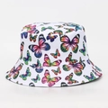 Sombrero de pescador blanco con estampado de mariposas para protección solar casual - M (56-58cm) / Mariposa de Colores Fondo Blanco (#06)
