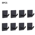 Set di 8 ganci adesivi in acciaio inox nero opaco con design moderno a forma di J - Set da 8 / Nero