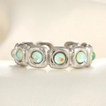 Macro shot of adjustable silver ring with geometric frames and blue-green opals - Adjustable Open / Steel Color White Translucent Stone