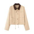 Chaqueta corta utilitaria caqui con cuello de pana y cordón ajustable en el dobladillo - XS / Caqui