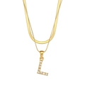 Double layered 18K gold plated stainless steel necklace with zircon initial L pendant - Letter L Style