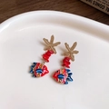 Detail of starfish earrings with red beads and colorful fish pendants in a ceramic tray - Summer Ocean Style Starfish Colorful Fish Earrings (17# Steel Needle-Gold-Red)