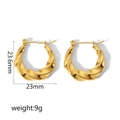 Detail of 18K gold stainless steel twisted hoop earrings with size and weight dimensions - Twisted Braid Hoop Style (TE6479-G)