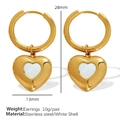 Golden heart-shaped stainless steel earrings with white shell inlays for women - Gold White Shell Earrings