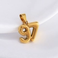 Number 97 charm pendant in polished 18K gold plating on soft white silk background - Number 97