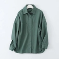 Women's dark green casual denim shirt jacket with double chest pockets and workwear style - Green