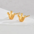 Exquisite gold stainless steel crown stud earrings with a textured metallic finish - Crown / Gold