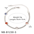 Macro detail of silver steel bracelet with colored zircons showing 16cm plus 5cm length - Silver 4-Color Zirconia Snake Chain Style (NB-B1230-S)