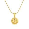 Golden stainless steel round necklace featuring hammered texture and letter O pendant - Gold-Letter O (Snake Chain)