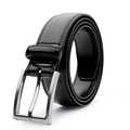 Cintura classica in pelle nera da uomo con fibbia ad ardiglione argento su sfondo bianco - 110cm / Nero