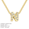 Minimalist 14K gold plated stainless steel letter N pendant necklace with pavé zircons - Letter N / Gold