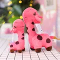 Pink plush giraffe set with brown spots on a soft fabric two-piece soft toy collection - Deep Pink / 18cm