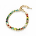 Bohemian gold plated chain bracelet featuring colorful beads and secure lobster clasp - Colorful Bead Braided Gold Bracelet (BC491-6)