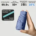 Mini light blue 5-fold portable umbrella with UPF 50 plus UV protection and cooling fabric - 2-in-1 Reinforced Ribs Without Case / Navy Blue