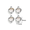 Macro shot of silver heart pendants with crystals and size markings 8x7.5mm - Single Hole-White / Steel