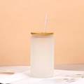 Sublimation 12oz gefrostetes Glasbecher-Set mit Bambusdeckel und Glasstrohhalm - 12OZ Einschichtig Mattiert