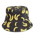 Detailed view of banana print pattern on black cotton canvas reversible bucket hat - M (56-58cm) / Black
