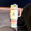 Mug isotherme 40oz en acier inoxydable blanc crème avec motif ours rose et fleurs mignon - Chien Rose (Dessin Animé Floral)