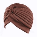 Ethnic brown pleated turban cap made of soft stretch knit fabric for women - One Size / Brown