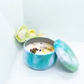 Scented candle in marble pattern tin with dried flowers for home fragrance - D228 Ebony