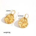 18k gold plated stainless steel teardrop earrings with cat eye stone and hammered texture - Hammered Irregular Water Drop Earrings (TE60231)