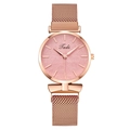 Elegant rose gold Milanese loop watch for women with floral leaf textured dial - Pink