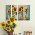 Bohemian sunflower wall art set with four vertical wooden panels in glass vase design - Style J Sunflower (HDF/Triangle Hook)