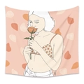 Arazzo moderno con illustrazione di una donna dai capelli bianchi e una rosa arancione - GT20008-Ragazza Con Capelli Bianchi E Rosa / 73X95CM/Tessuto Spazzolato
