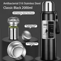 2000ml vacuum insulated stainless steel flask in matte black with 316 steel interior - 2000ml / Long Tea Filter + Carrying Rope / Classic Black