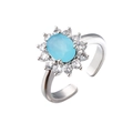 18K gold-plated open ring featuring a sky blue oval zircon and sparkling white crystals - Silver Band/Sky Blue Gemstone