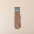 Light brown yoga crew socks with blue stripes and non-slip silicone grip bottom - Blue Stripe / Brown