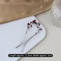 Épingle à cheveux vintage papillon argenté et émail rouge, longueur 11,5cm et largeur 5cm - Style Serpent d'Argent Papillon Feuille d'Érable Rouge (163#) / Argent
