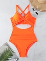 Maillot de bain une pièce orange ajouré avec accessoires de vacances d'été - S / Haut Et Bas / Orange