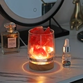 Crystal salt lamp with red stones in glass cup on wood base with warm light glow - Red Crystal + 10ml Oil
