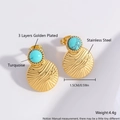 Golden plated stainless steel wavy flower earrings featuring a green turquoise stone - Golden Turquoise EI09-3