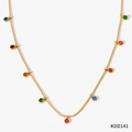 Golden bead chain necklace with multi-colored gemstone charms and tassel accents - Gold Necklace + Multi-color Zirconia