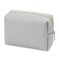 Light gray square makeup bag with cross-hatch texture and golden zipper closure - Large / Light Gray