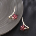 Elegant 14K gold plated flower stud earrings with rose red and white cubic zirconia - Rose Red Flower (130)