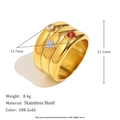 18K gold-plated stainless steel triple-layer ring with pearl and colorful heart gems - Triple Layer Zircon Ring - Gold - US 7